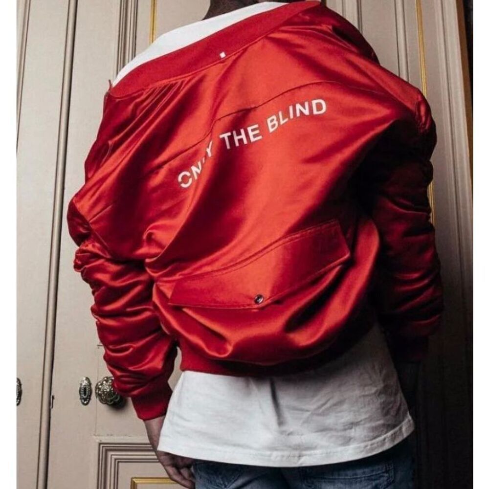 NWT ONLY THE BLIND Cherry Red Satin MOTORCYCLE BOMBER Unisex Small